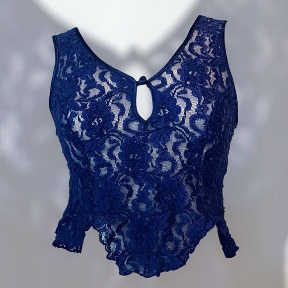 Private Luxuries Lace Purple Sleeveless Blouse Top M VTG Scallop - Picture 1 of 8